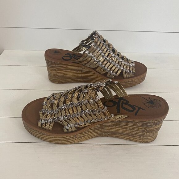 OTBT Starlike Mixed Metallic Woven Leather Platform Wedge Sandals, Women Size 9 - Picture 5 of 11